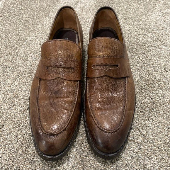 Di Bianco SPQR Apron Toe Brown Penny Loafer shoes US 10.5 Italy Pebble Leather - Picture 2 of 12